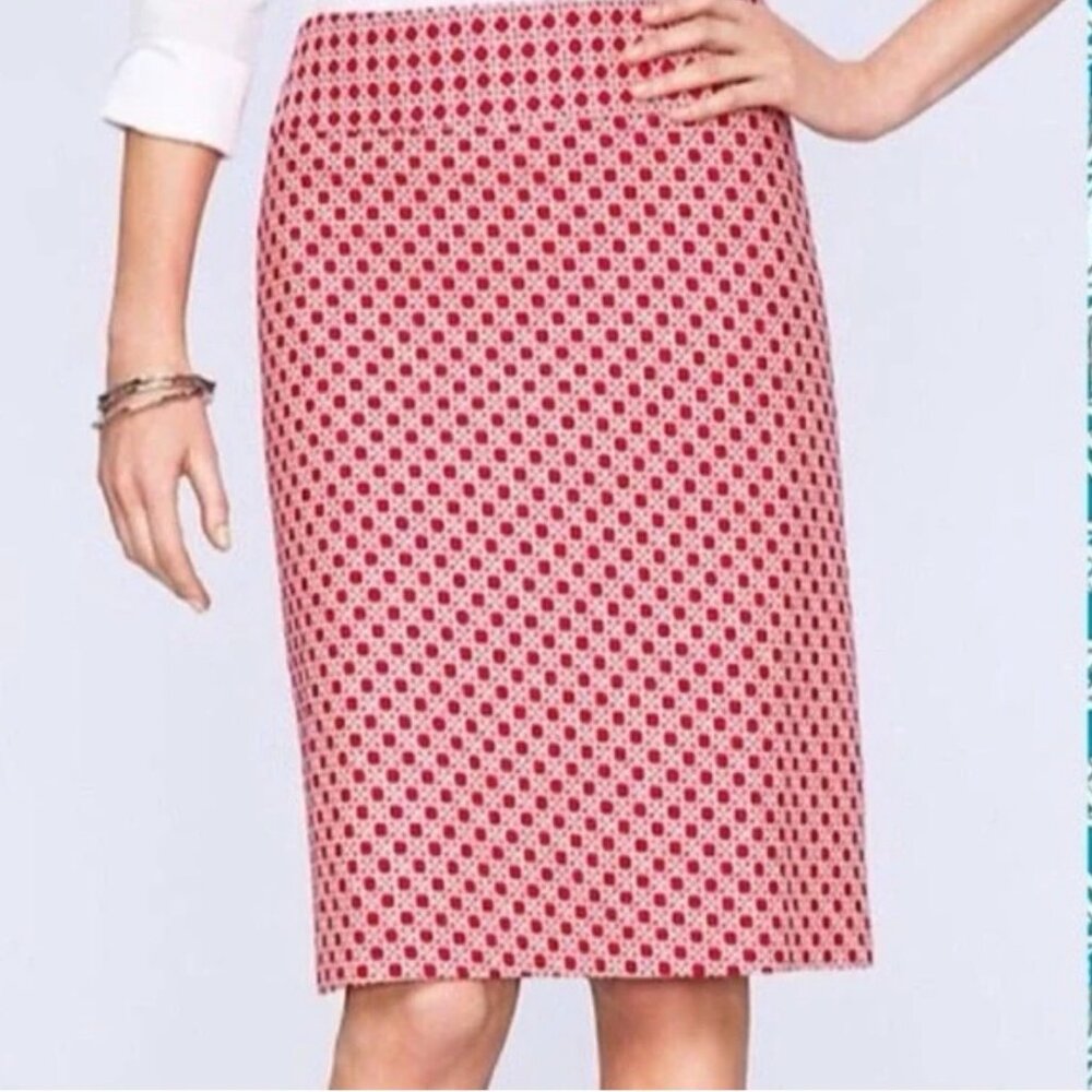 Talbots Women Petites Red Woven Checker Print Jacquard Skirt Size 2P